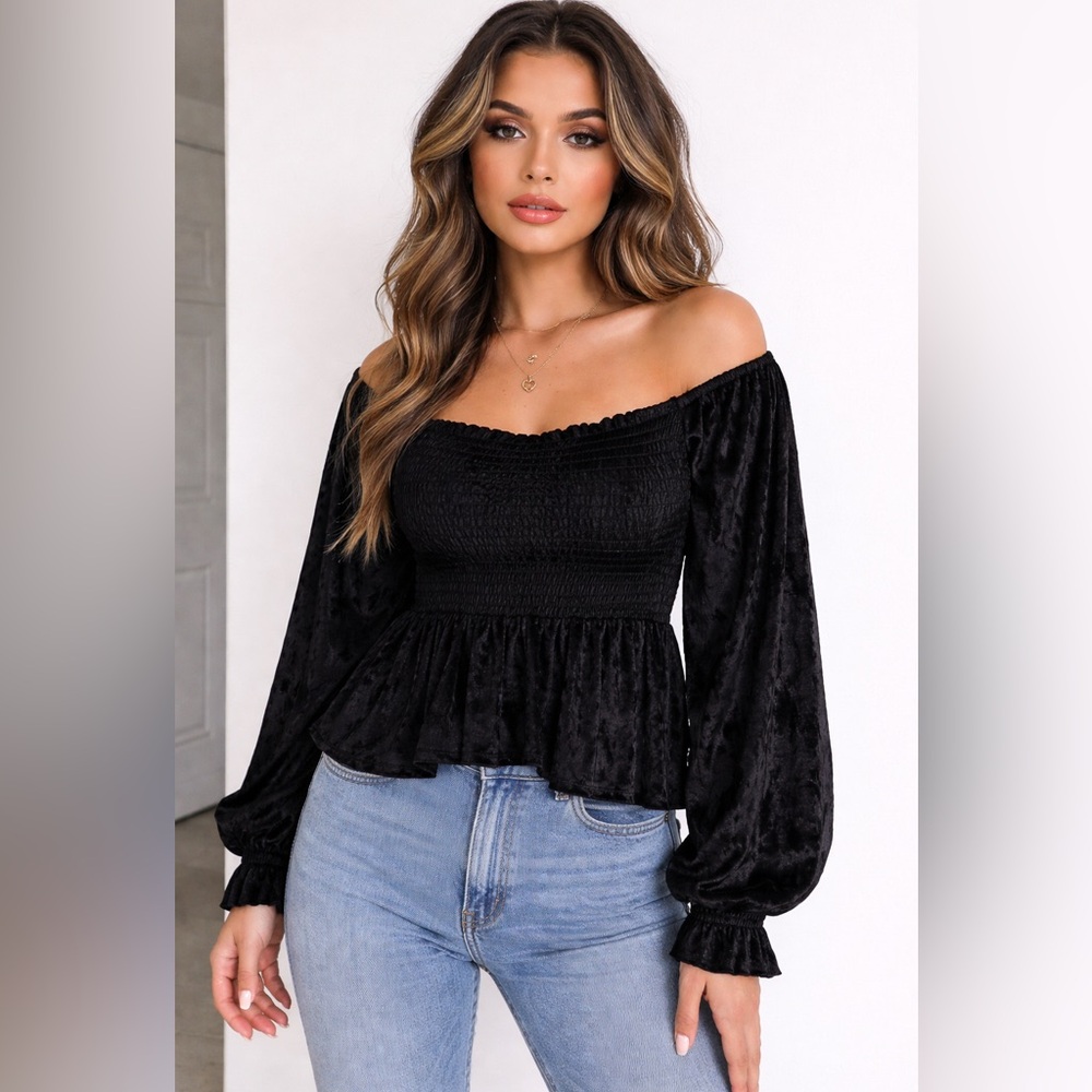 BiBi Black Smocked Baby Doll Top